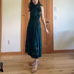 Ulla Johnson 100% silk maya dress dark green size 2 NWT